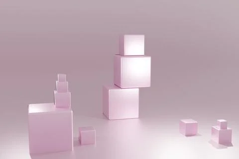 3d rose gold cubes.Abstract primitive shapes on rose gold background. 3d illu Stock Illustration