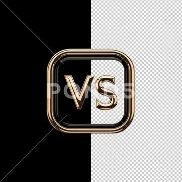 3d rose gold vs icon inside glossy black frame, luxury versus badge for prem PSD Template