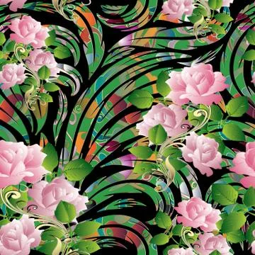 3d roses seamless pattern. Vector floral background wallpaper illustration wi Illustrazione stock