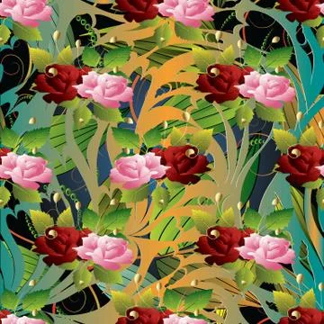 3d roses seamless pattern. Vector floral background wallpaper illustration wi Stock Illustration