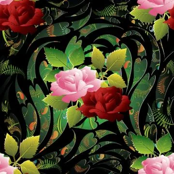 3d roses seamless pattern. Vector floral background wallpaper illustration wi 스톡 일러스트
