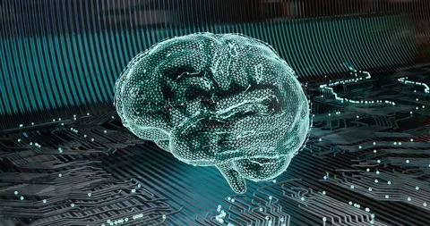 3D rotating abstract brain animation with neon lighting and digital scanning Stock Footage 310405009