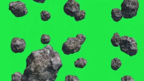 3D Rotating Big Asteroid Rock Falling Down Animation Green Screen Background Stock-Footage 303381010