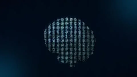 3D rotating brain model with binar cod. Motion graphic of digital brain. De.. Stock Illustration