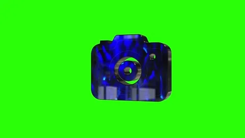 3D Rotating Camera Icon with Blue Liquid Texture on Green Background Stock Footage 330920033