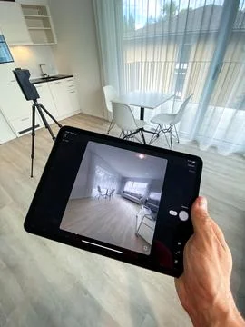 3D rotating camera inside a modern appartment for sale or rent  Foto stock