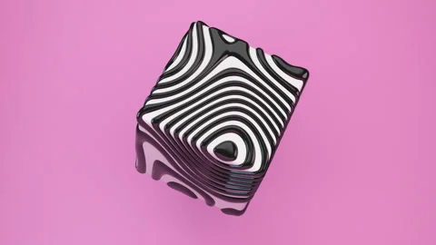 3D Rotating cube with liquid rippled pattern on pink background. Stock Footage 239559648