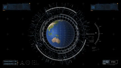 3D Rotating Earth Globe with Futuristic HUD Circular Interface 動画素材 338433631