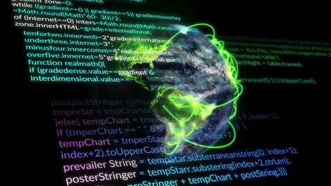 3D rotating Earth globe projecting neon-green network lines across digital void Stock Footage 309111036