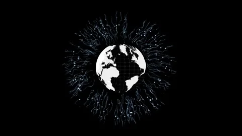 3D Rotating Earth Globe with Radiating Digital Network Lines and Data Streams 動画素材 338433663