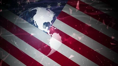 3D rotating earth globe USA flag on a digital network dark background Stock Footage 148787145