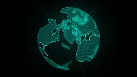 3d rotating globe with neon lights around it. Rotating globe 3d. Globe rotating. Stock Footage 228779713