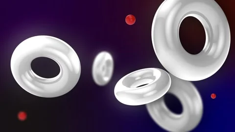 3D rotating glowing neon torus with pixel waves on surface on black background. Stock Footage 261941023