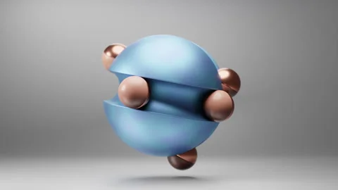 3d Rotating Metallic balls on a blue sphere Stock Footage 253576584