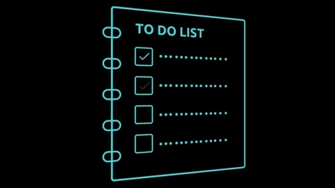 3D Rotating Neon Blue To-Do List Checklist on Black Background Stock Footage 346394495