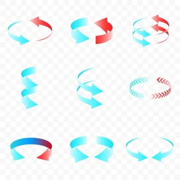 3D rotating red blue arrows showing heat and cold. Set of vector arrow showing Illustrazione stock