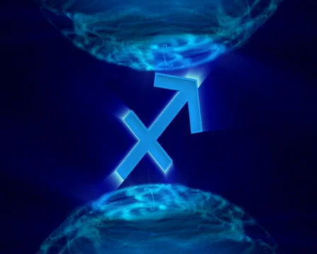3d rotating sagittarius zodiacal symbol in abstract space, loopable Stock Footage