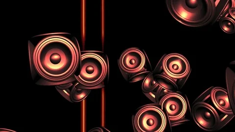 3D rotating speakers floating over motion background Stock Footage 73248114