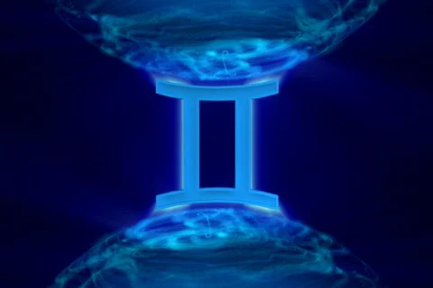 3d rotating twin zodiacal symbol in abstract space, loopable Stock Footage