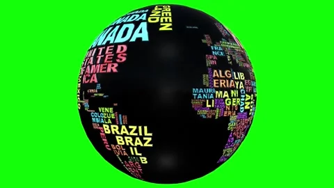 3D Rotating Typography Earth Globe with Country Names Green Screen Video stock 340635250