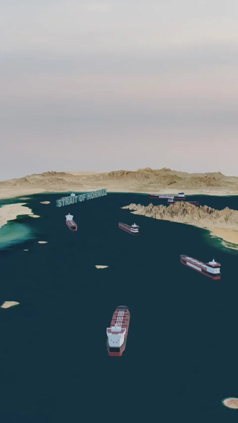 3D Rotation Camera View of Oil Tankers in Narrow Sea Strait 9.16 Vertical Video stock 334861054