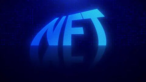 3d Rotation of NFT Text and reflection with futuristic blue background. Illustrazione stock