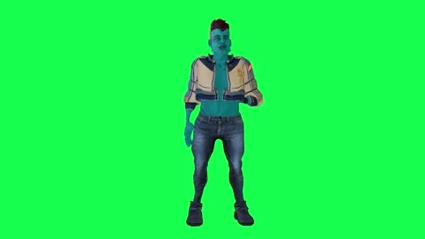 3d rough blue animated man drinking alcohol from opposite angle on green screen Stock-Footage 247813936