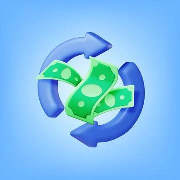3D Round Arrow with Dollar Banknotes Stock Illustration