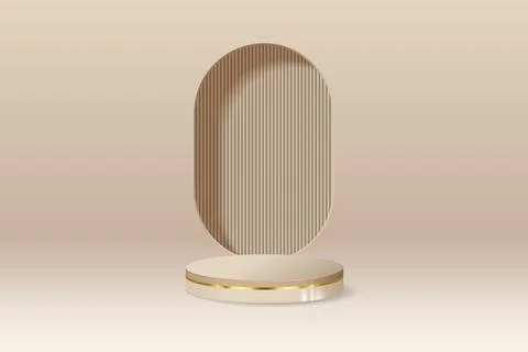 3D round baige podium background with window light and shadow. Abstract com.. Illustrazione stock