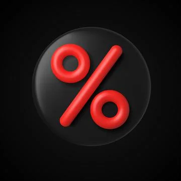 3d round black button with red percentage sign Stock Illustration
