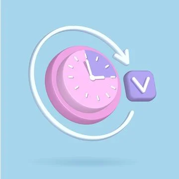 3d round clock icon for time deadline concept. 3d render time watch minimal for Stock Illustration