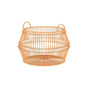 3D round empty wicker basket with handles for laundry or storage of things Stock Illustration