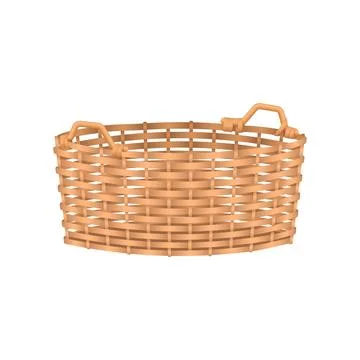3D round empty wicker basket, container with two handles Stock Illustration