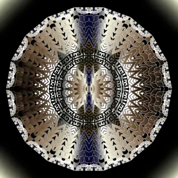 3d round mandala pattern. Abstract vector background. Gold silver zigzag orna Stock Illustration