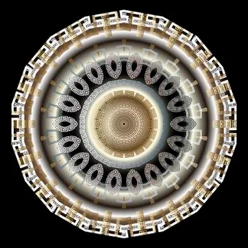 3d round mandala pattern. Ornamental vector abstract background. Gold silver  Stock Illustration