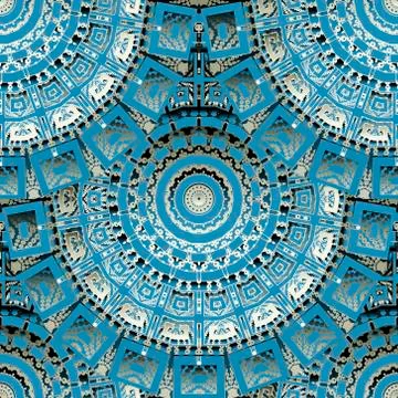 3d round mandalas seamless pattern. Textured half tone background. Vector dot Stockillustratie