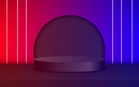 3D round podium backdrop with neon lights, perfect for event promotion cosm.. Stock Illustration