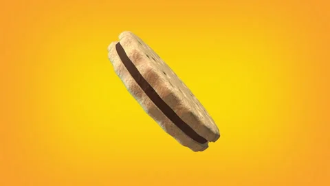 3D Round Sandwich Cookie Rotating on Orange Background with Luma Matte Stock Footage 348434471