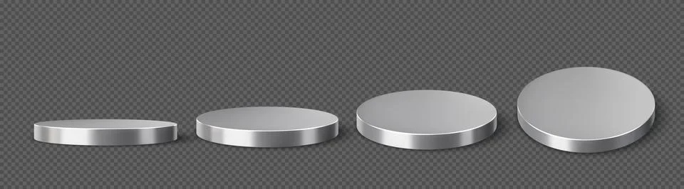 3d round silver podium stage, metal pedestals Stock Illustration