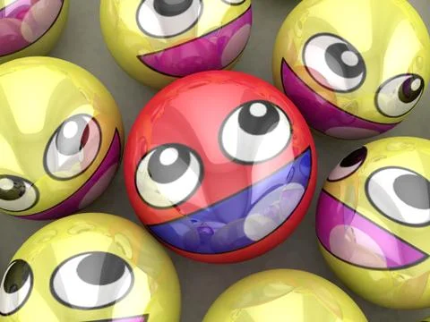 3D Round Smiley Faces. Stock Illustration