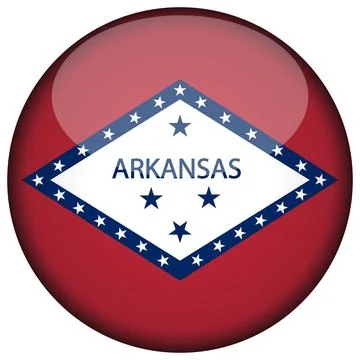 3D Round Vector Flag of Arkansas, USA, Isolated on Transparent Background Stock Illustration