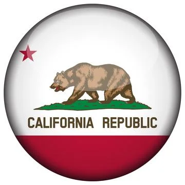 3D Round Vector Flag of California, USA, Isolated on Transparent Background Stock Illustration