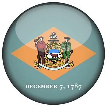 3D Round Vector Flag of Delaware, USA, Isolated on Transparent Background Stock Illustration