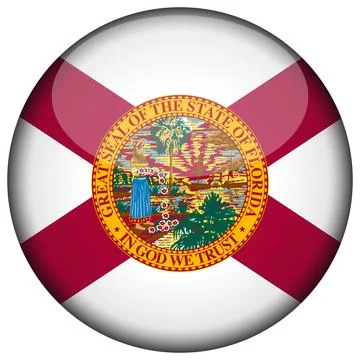 3D Round Vector Flag of Florida, USA, Isolated on Transparent Background Stock-Illustration