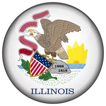 3D Round Vector Flag of Illinois, USA, Isolated on Transparent Background Stock Illustration