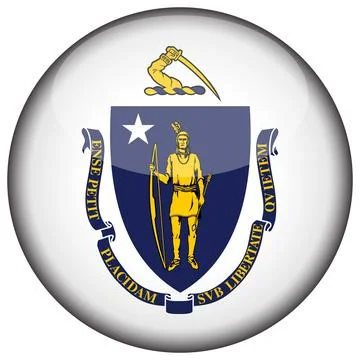 3D Round Vector Flag of Massachusetts, USA, Isolated on Transparent Background Stock Illustration