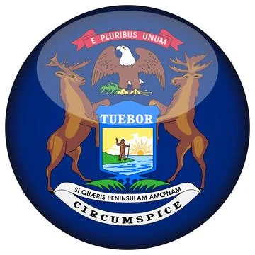 3D Round Vector Flag of Michigan, USA, Isolated on White Background Stock Illustration