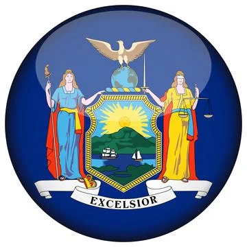 3D Round Vector Flag of New York, USA, Isolated on White Background Stock-Illustration