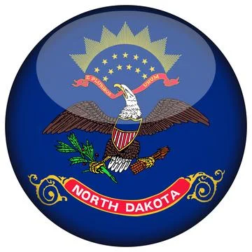 3D Round Vector Flag of North Dakota, USA, Isolated on White Background Stock Illustration