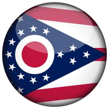 3D Round Vector Flag of Ohio, USA, Isolated on White Background Illustrazione stock